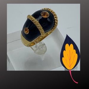 Joan Rivers Black Enamel Topaz Ring sz 7.5